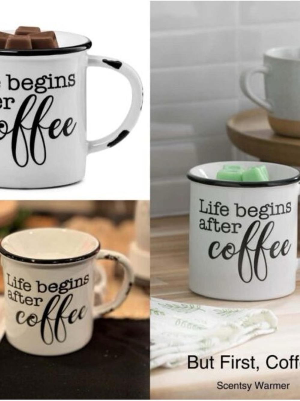 Scentsy White and Black 'Life Begins After Coffee' Mug-Style Warmer